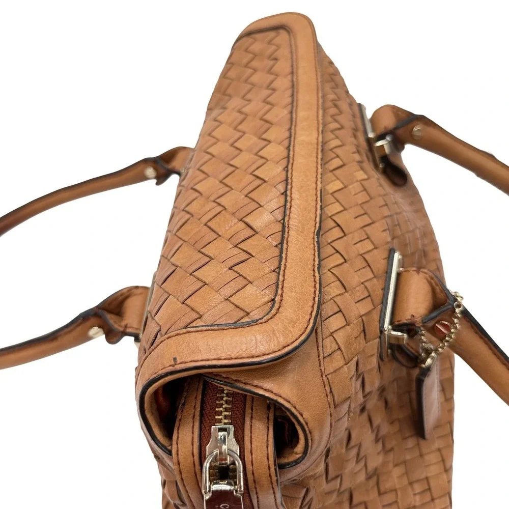Cole Haan Woven Leather Doctor Satchel Bag Cognac Genevieve Y2K Boho Festival